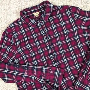 Woolrich Womens M Burgundy Blue Plaid Cotton Flannel Button Down Shirt HLT0669S
